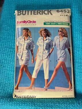 Butterick Sewing pattern 6453 button down shirt shorts pants size xs s